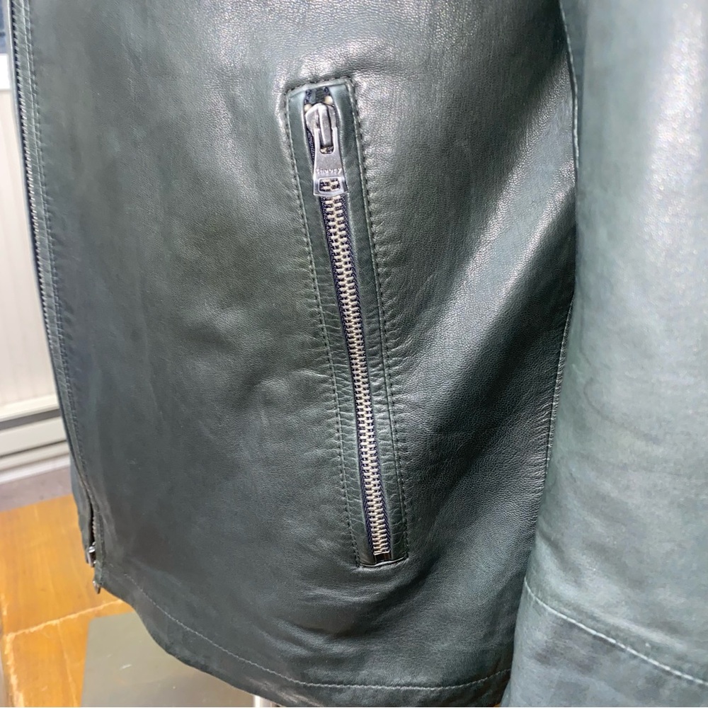 Theory Men's Dark Green Leather Zip Up Jacket, M - Picture 4 of 12